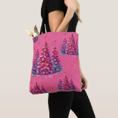 Roze kerstboom trendy preppy esthetiek tote bag (Dichtbij)
