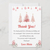 Roze Kerstboom Verjaardagsfeestje Dank u kaart (Voorkant)