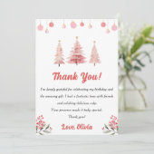 Roze Kerstboom Verjaardagsfeestje Dank u kaart (Staand voorkant)