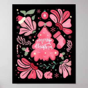 Roze kerstboom Vrolijk en helder kerstvakantie Poster