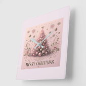 Roze Kerstboom Vrolijk Kerst Wandklok (Hoek)