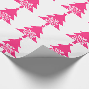 Roze Kerstboom Vrolijk Kerstfeest Custom Name Cadeaupapier