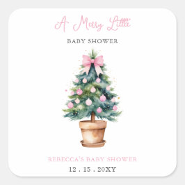 Roze kerstboom vrolijk klein Baby shower Vierkante Sticker