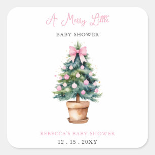 Roze kerstboom vrolijk klein Baby shower Vierkante Sticker