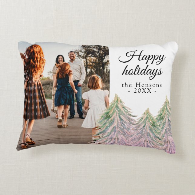 Roze kerstboom Waterverf Kunstfoto Accent Kussen (Achterkant)