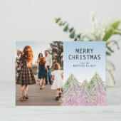 Roze kerstboom Waterverf Kunstfoto Feestdagenkaart (Staand voorkant)