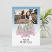 Roze kerstboom Waterverf Kunstfoto Feestdagenkaart (Staand voorkant)
