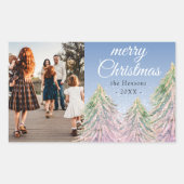 Roze kerstboom Waterverf Kunstfoto Rechthoekige Sticker (Voorkant)