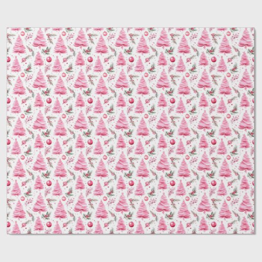 Roze Kerstboom Waterverf Pattern Cadeaupapier (Vlak)