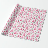 Roze Kerstboom Waterverf Pattern Cadeaupapier (Uitgerold)