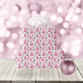 Roze Kerstboom Waterverf Pattern Cadeaupapier