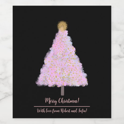 Roze kerstboom wijn etiket