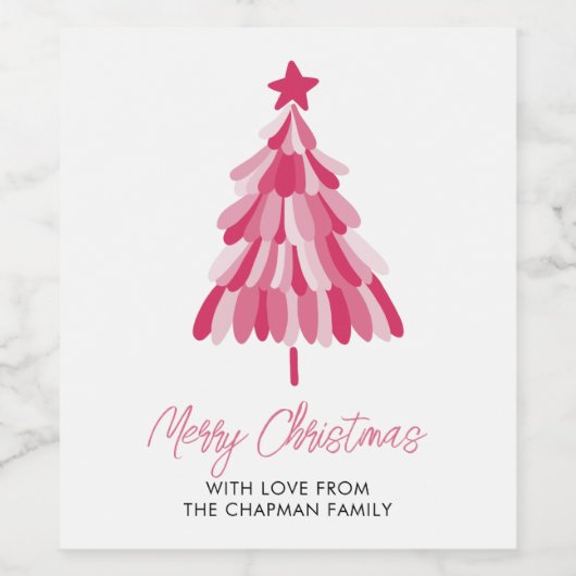 Roze kerstboom wijn etiket (Enkel label)