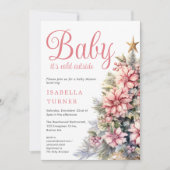 Roze | Kerstboom Winter Baby shower Kaart (Voorkant)