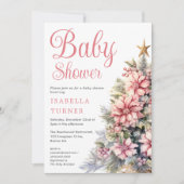 Roze | Kerstboom Winter Baby shower Kaart (Voorkant)