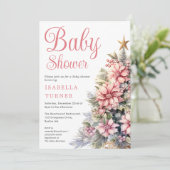 Roze | Kerstboom Winter Baby shower Kaart (Staand voorkant)