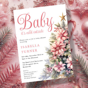 Roze   Kerstboom Winter Baby shower Kaart