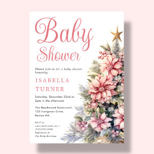 Roze   Kerstboom Winter Baby shower Kaart