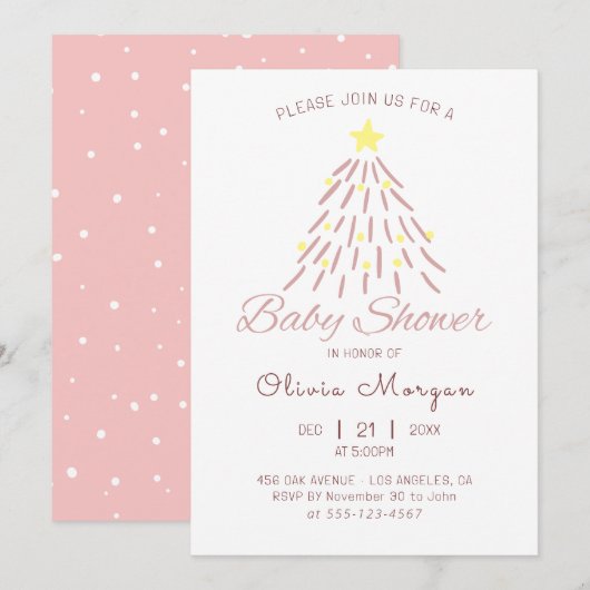 Roze Kerstboom Winter Meisje Baby shower Kaart (Voorkant / Achterkant)