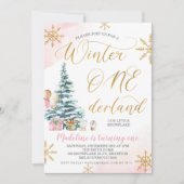 Roze Kerstboom Winter Onederland Verjaardag Kaart (Voorkant)