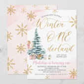 Roze Kerstboom Winter Onederland Verjaardag Kaart (Voorkant / Achterkant)