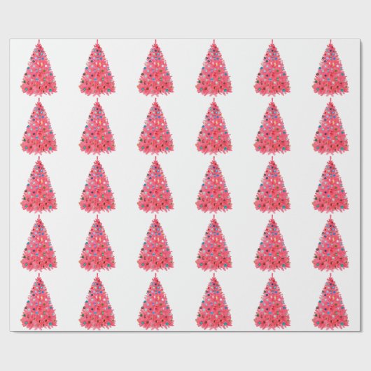 Roze kerstboom wit inpakpapier (Vlak)
