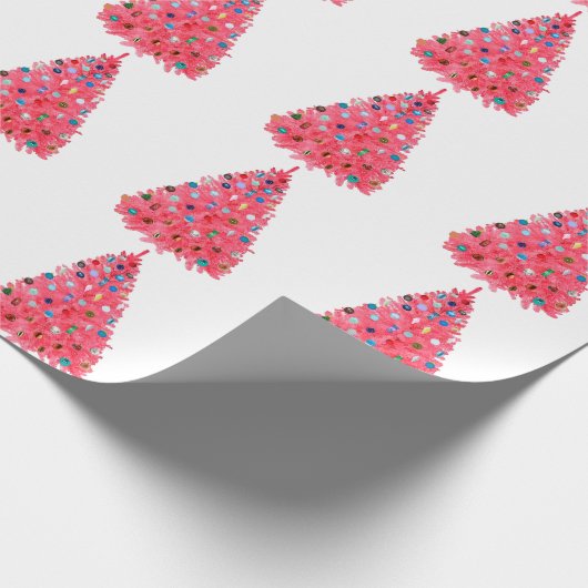 Roze kerstboom wit inpakpapier (Hoek)