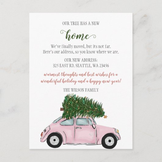 Roze kerstboomauto die we hebben verplaatst briefkaart (Voorkant)