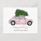Roze kerstboomauto's Verplaatsde feestdag Briefkaart (Voorkant)