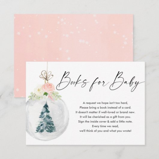 Roze kerstboomboeken voor gouden meisjes voor baby informatiekaartje (Voorkant / Achterkant)