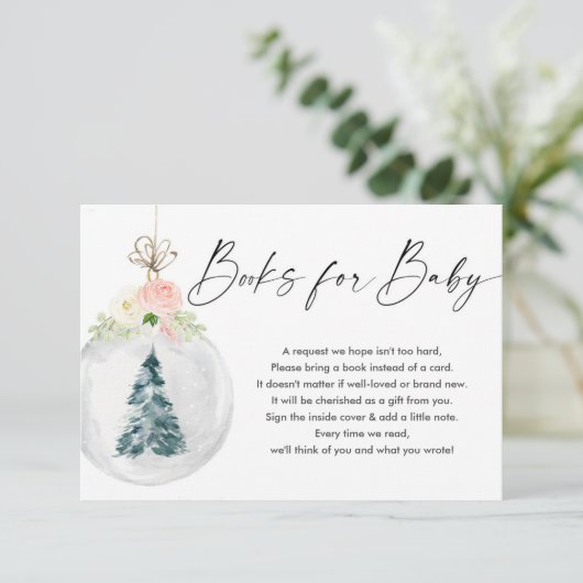 Roze kerstboomboeken voor gouden meisjes voor baby informatiekaartje (Staand voorkant)