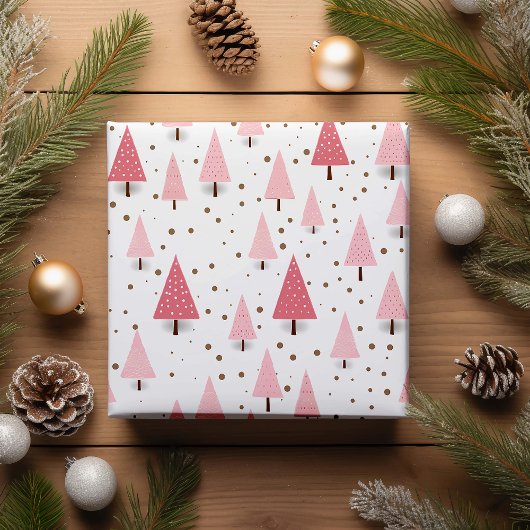 Roze kerstboomfeestdag cadeaupapier