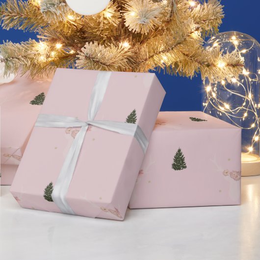 Roze kerstboominpakpapier voor rendieren cadeaupapier (Feestdagen)