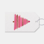 Roze kerstboomkunst cadeaulabel (Voorkant (Horizontaal))