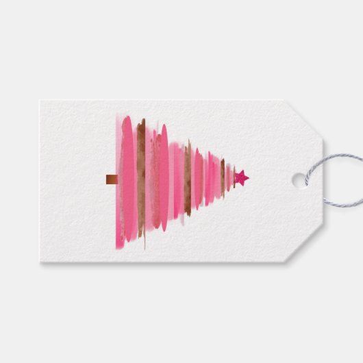 Roze kerstboomkunst cadeaulabel (Voorkant (Horizontaal))