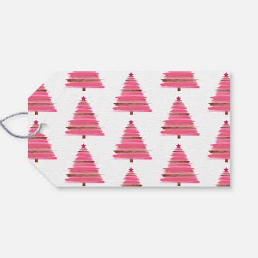 Roze kerstboomkunst cadeaulabel (Achterkant Horizontaal)