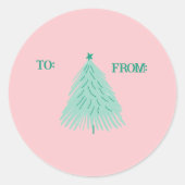 Roze kerstboomnaam ronde sticker (Voorkant)