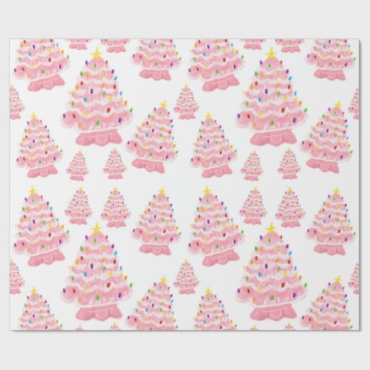  roze kerstboomnostalgie cadeaupapier (Vlak)