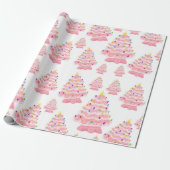 roze kerstboomnostalgie cadeaupapier (Uitgerold)