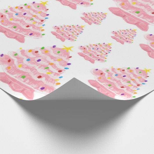  roze kerstboomnostalgie cadeaupapier (Hoek)