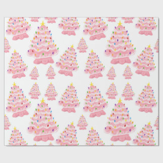  roze kerstboomnostalgie cadeaupapier