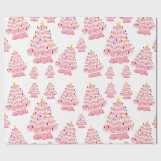 roze kerstboomnostalgie cadeaupapier (Zoom)