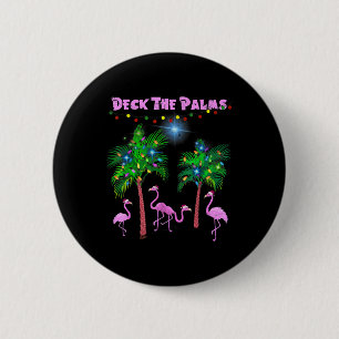 Roze kerstboompalmen met roze flamingos - Tropisch Ronde Button 5,7 Cm