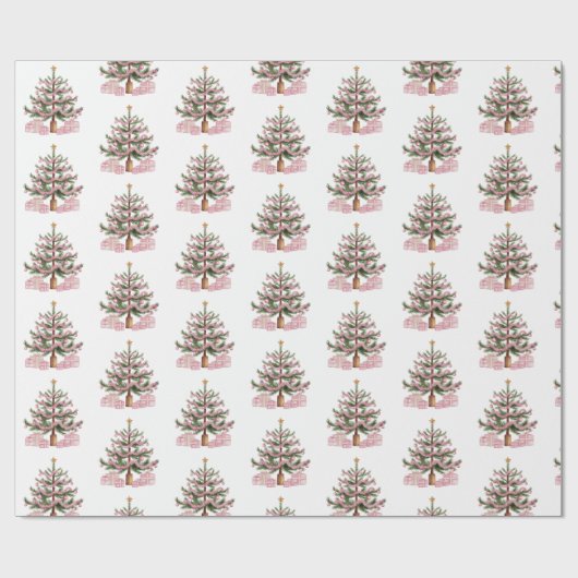 Roze kerstboompapier cadeaupapier (Vlak)