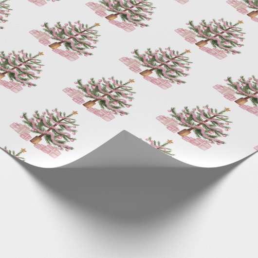 Roze kerstboompapier cadeaupapier (Hoek)