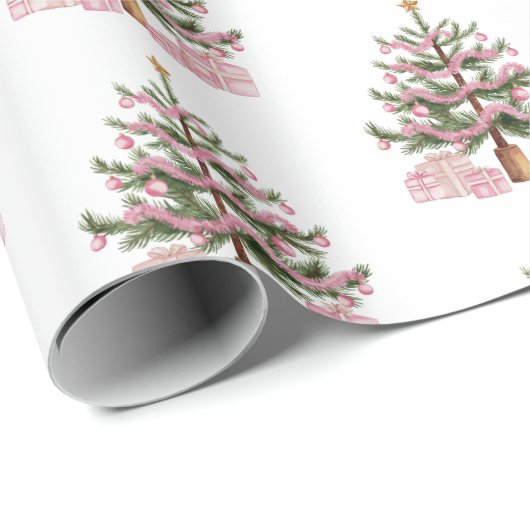 Roze kerstboompapier cadeaupapier (Rol Hoek)