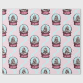 Roze kerstboompapier met sneeuw voor Wereldbol Cadeaupapier (Vlak)