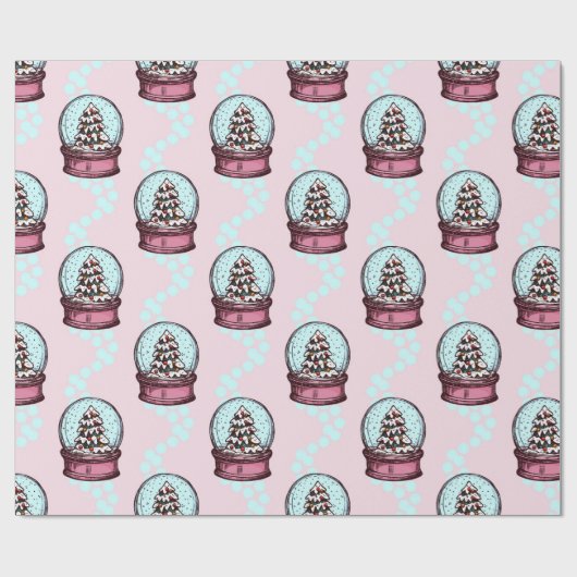 Roze kerstboompapier met sneeuw voor Wereldbol Cadeaupapier (Vlak)