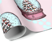 Roze kerstboompapier met sneeuw voor Wereldbol Cadeaupapier (Rol Hoek)
