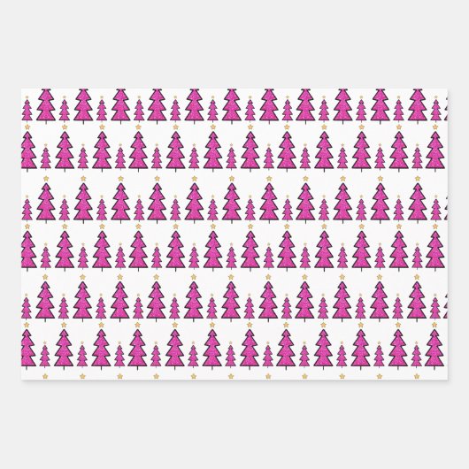 Roze kerstboompatronen Glitter & Leopard Fun Inpakpapier Vel (Voorkant 3)